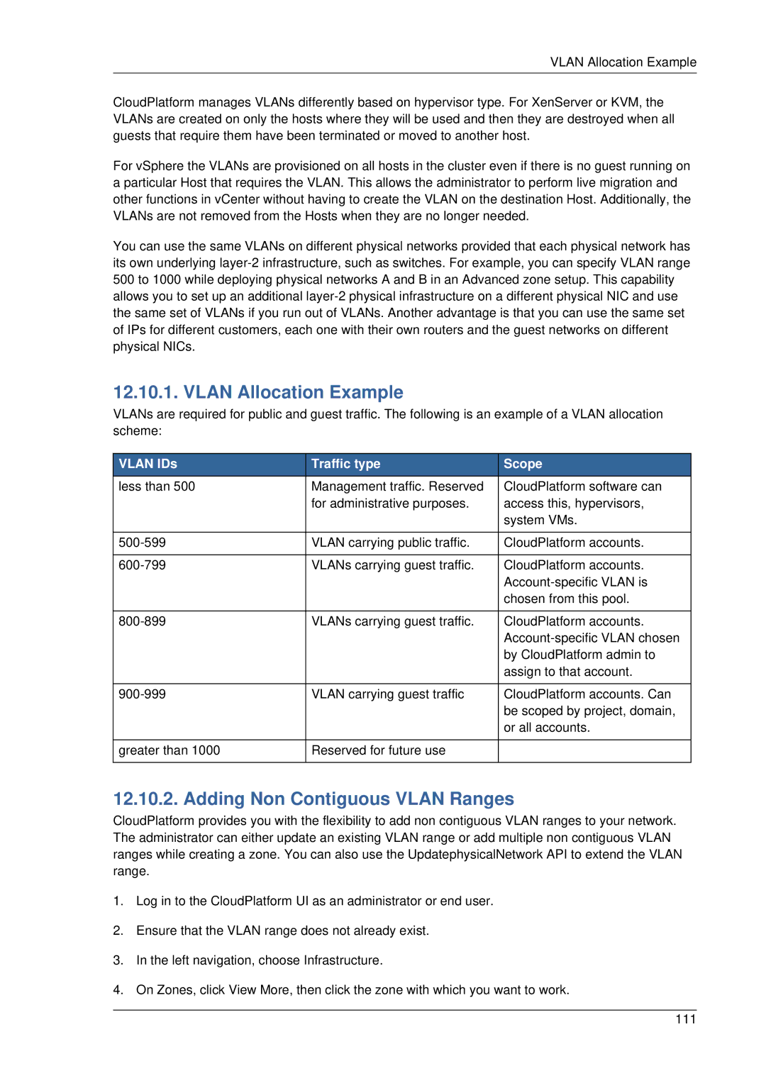 Citrix Systems 4.2 manual Vlan Allocation Example, Adding Non Contiguous Vlan Ranges 