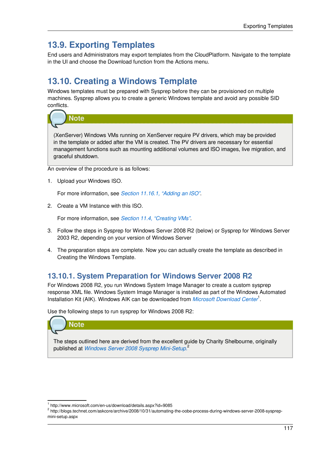 Citrix Systems 4.2 manual Exporting Templates, Creating a Windows Template, System Preparation for Windows Server 2008 R2 