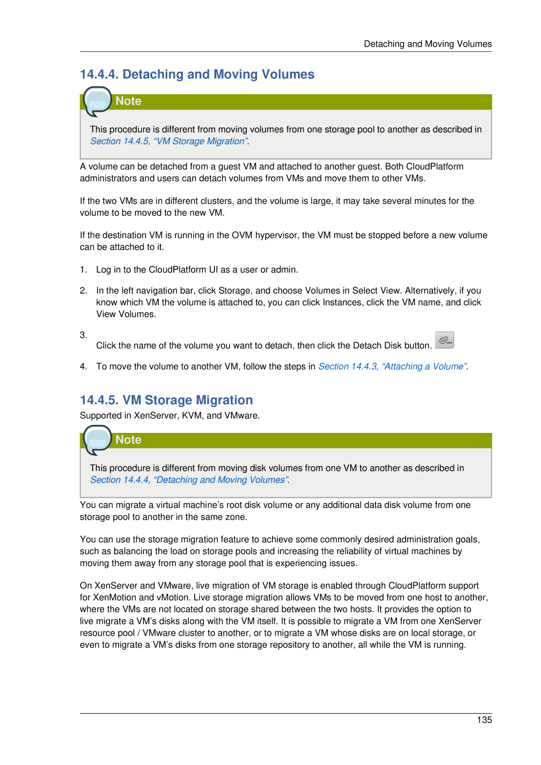 Citrix Systems 4.2 manual Detaching and Moving Volumes, VM Storage Migration 