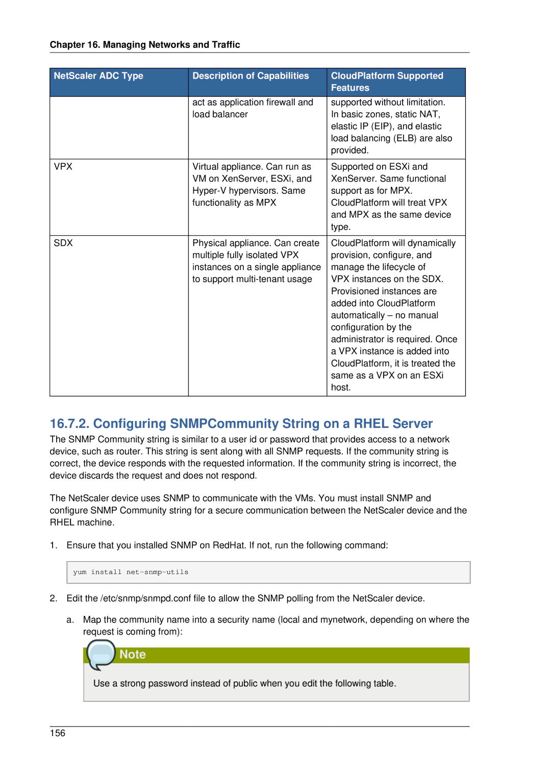 Citrix Systems 4.2 manual Configuring SNMPCommunity String on a Rhel Server, Vpx 