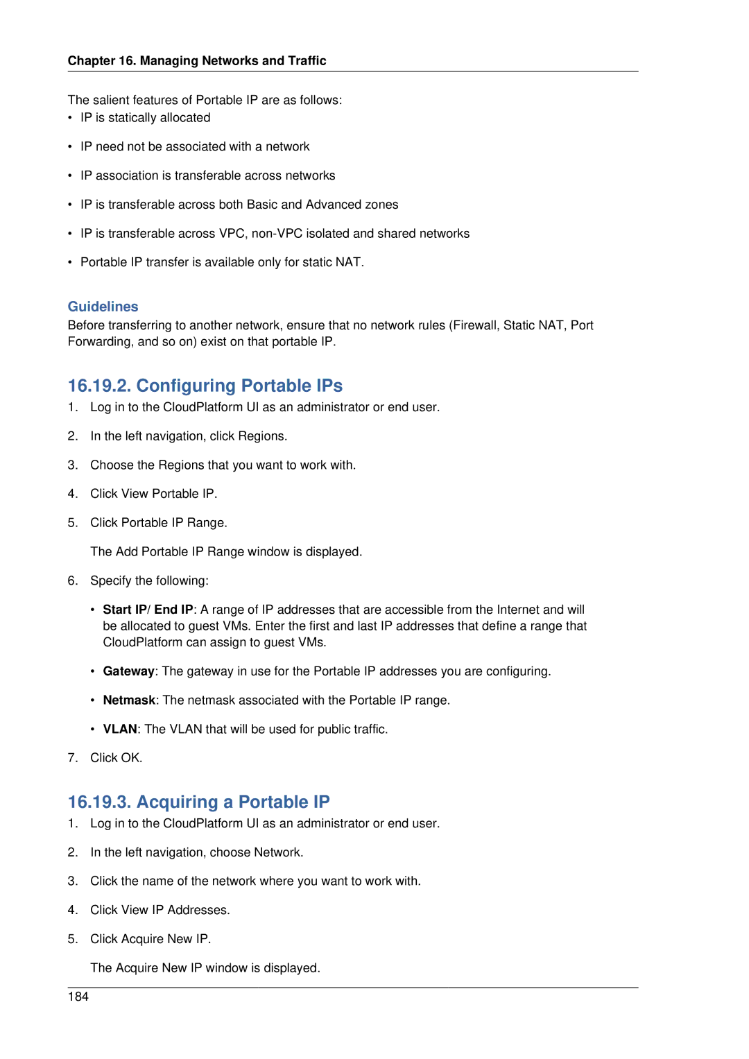 Citrix Systems 4.2 manual Configuring Portable IPs, Acquiring a Portable IP, Guidelines 