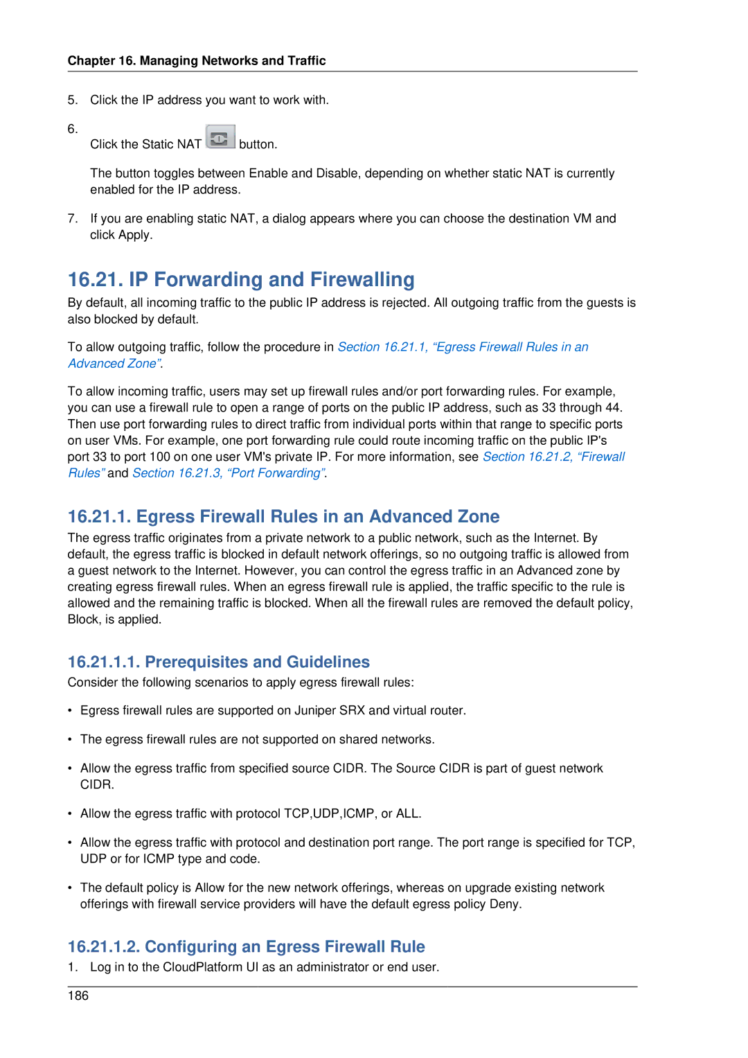 Citrix Systems 4.2 manual IP Forwarding and Firewalling, Egress Firewall Rules in an Advanced Zone 