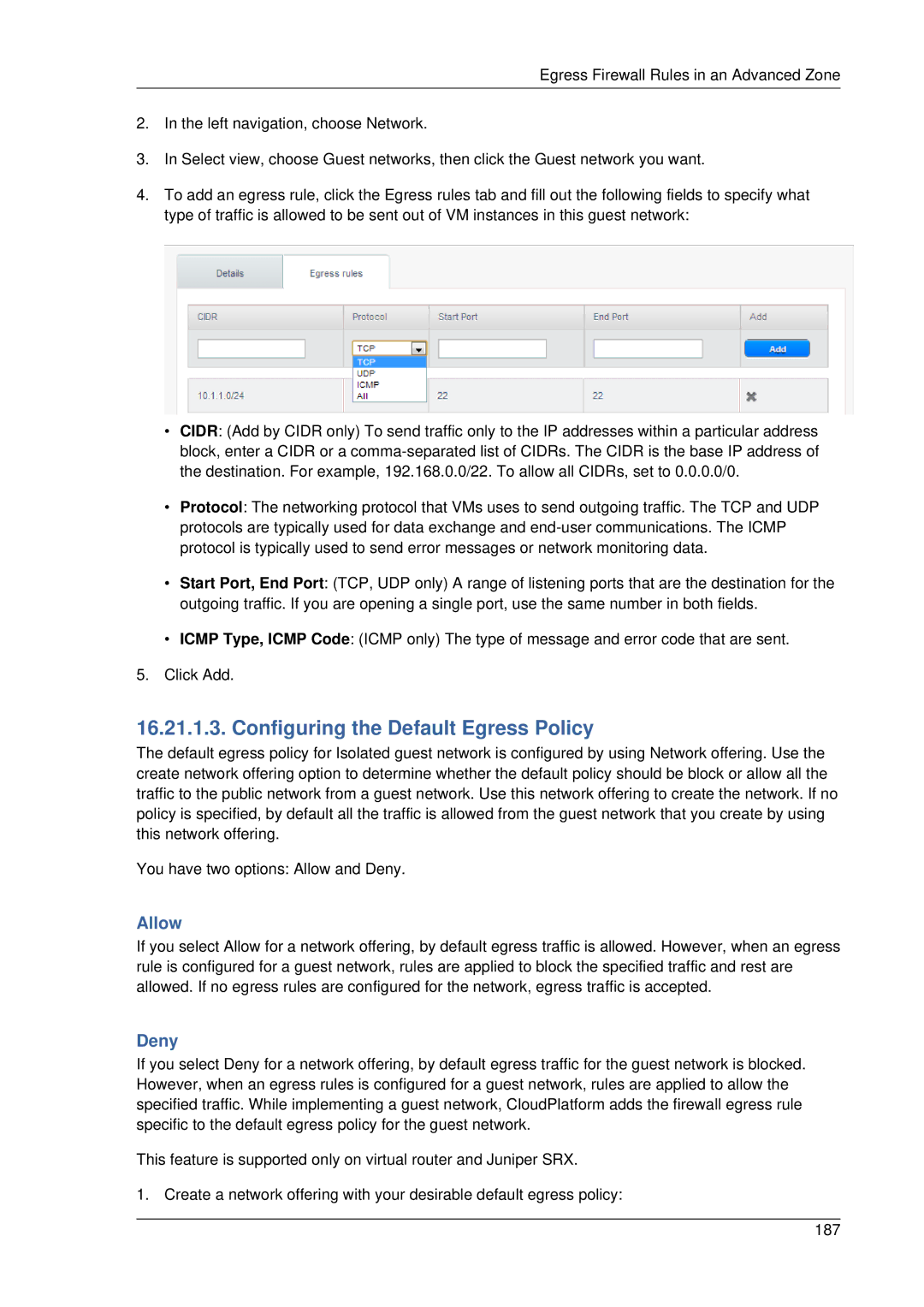 Citrix Systems 4.2 manual Configuring the Default Egress Policy, Allow, Deny 