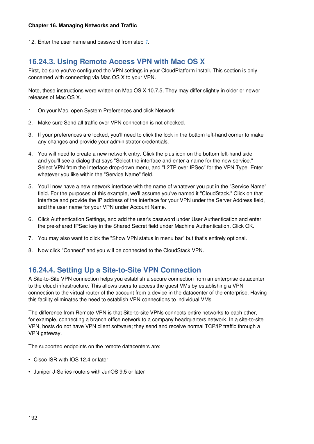 Citrix Systems 4.2 manual Using Remote Access VPN with Mac OS, Setting Up a Site-to-Site VPN Connection 