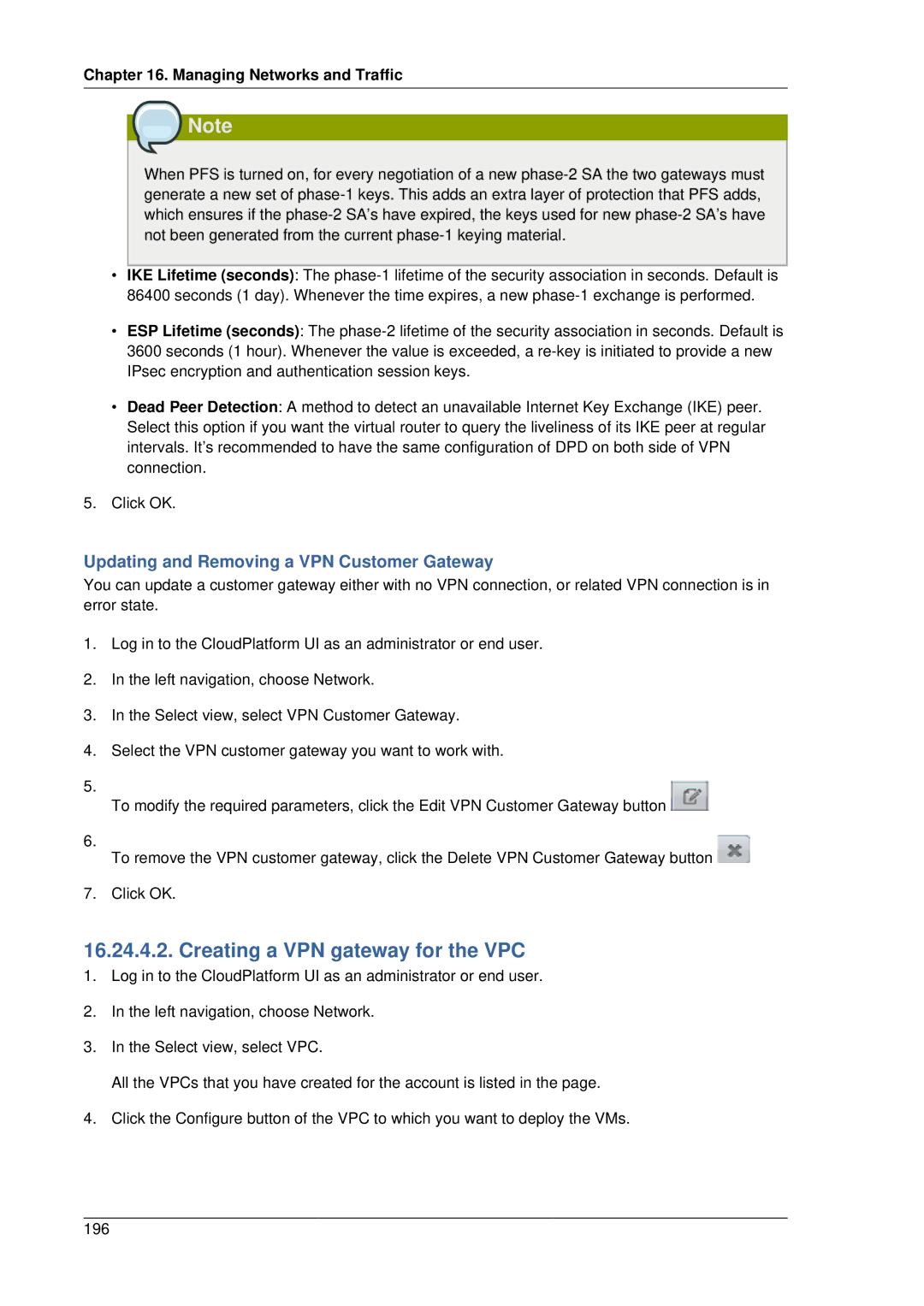 Citrix Systems 4.2 manual Creating a VPN gateway for the VPC, Updating and Removing a VPN Customer Gateway 