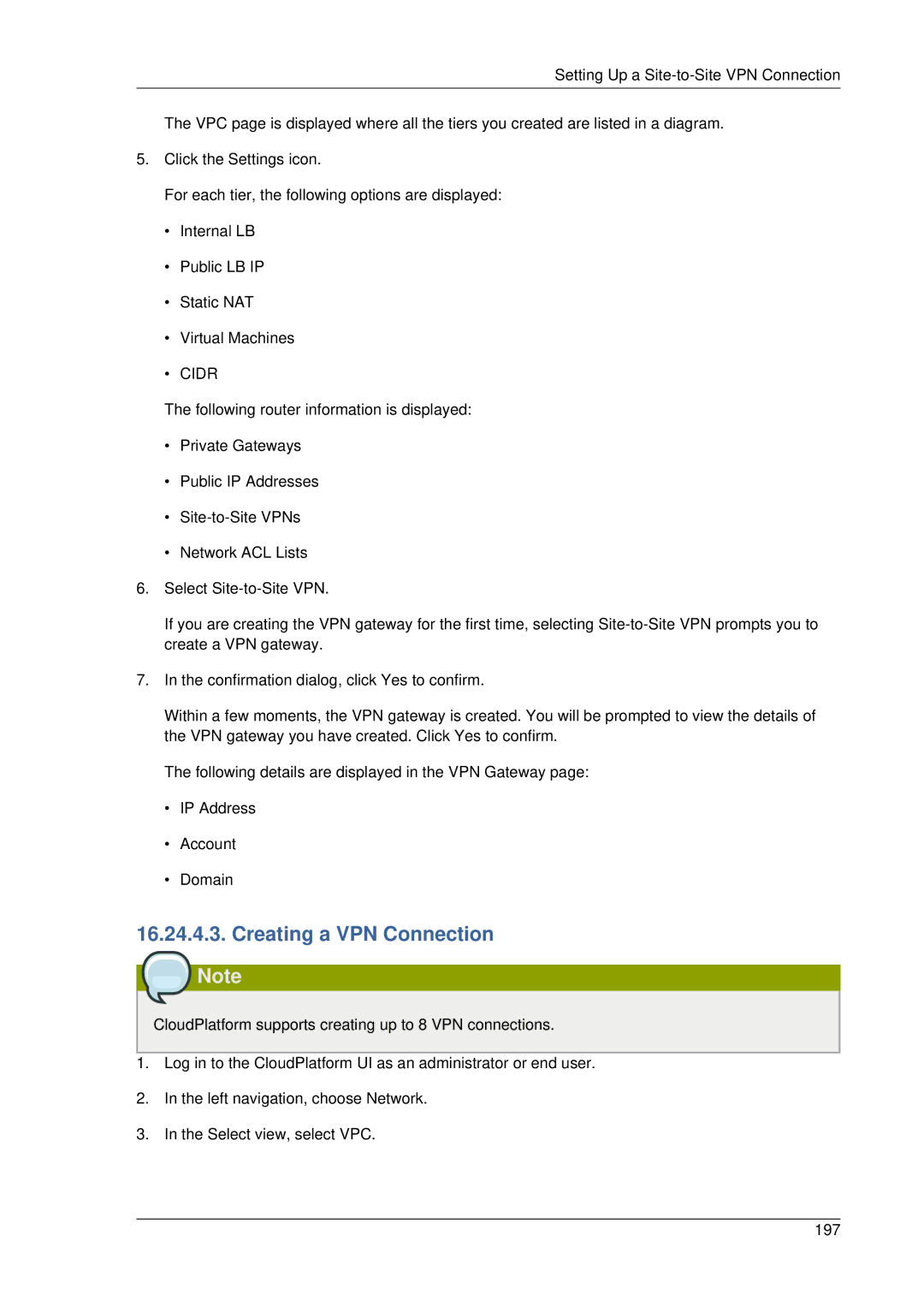 Citrix Systems 4.2 manual Creating a VPN Connection Note, Cidr 