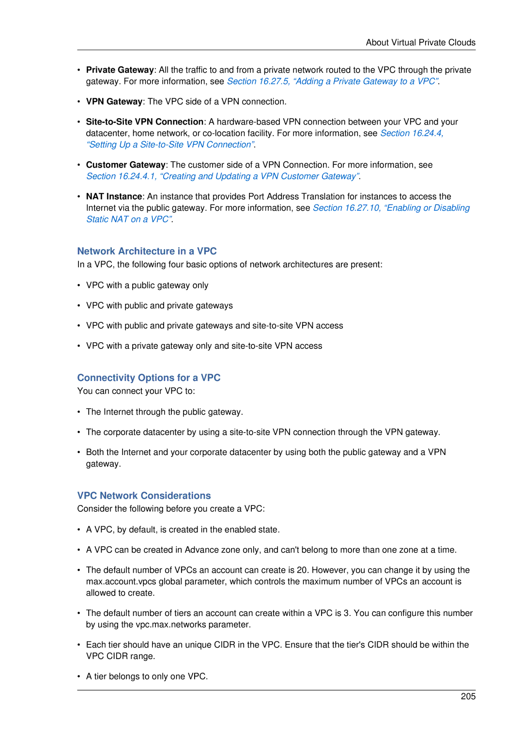 Citrix Systems 4.2 manual Network Architecture in a VPC, Connectivity Options for a VPC, VPC Network Considerations 