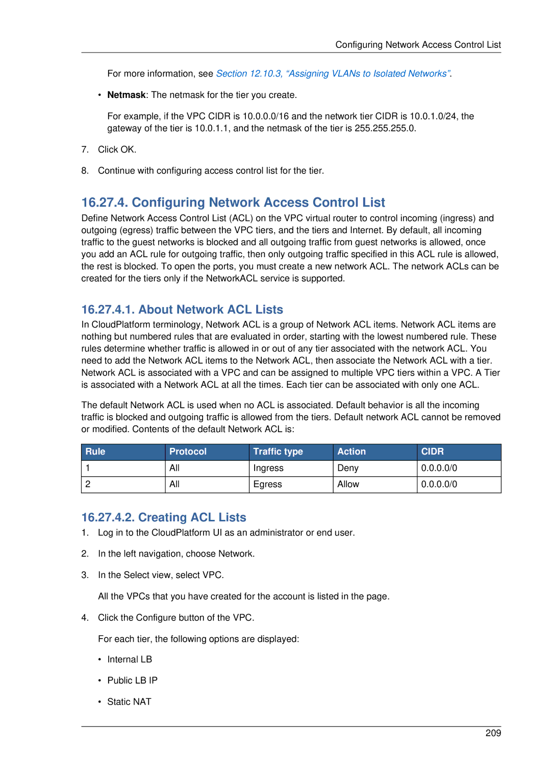 Citrix Systems 4.2 manual Configuring Network Access Control List, About Network ACL Lists, Creating ACL Lists 