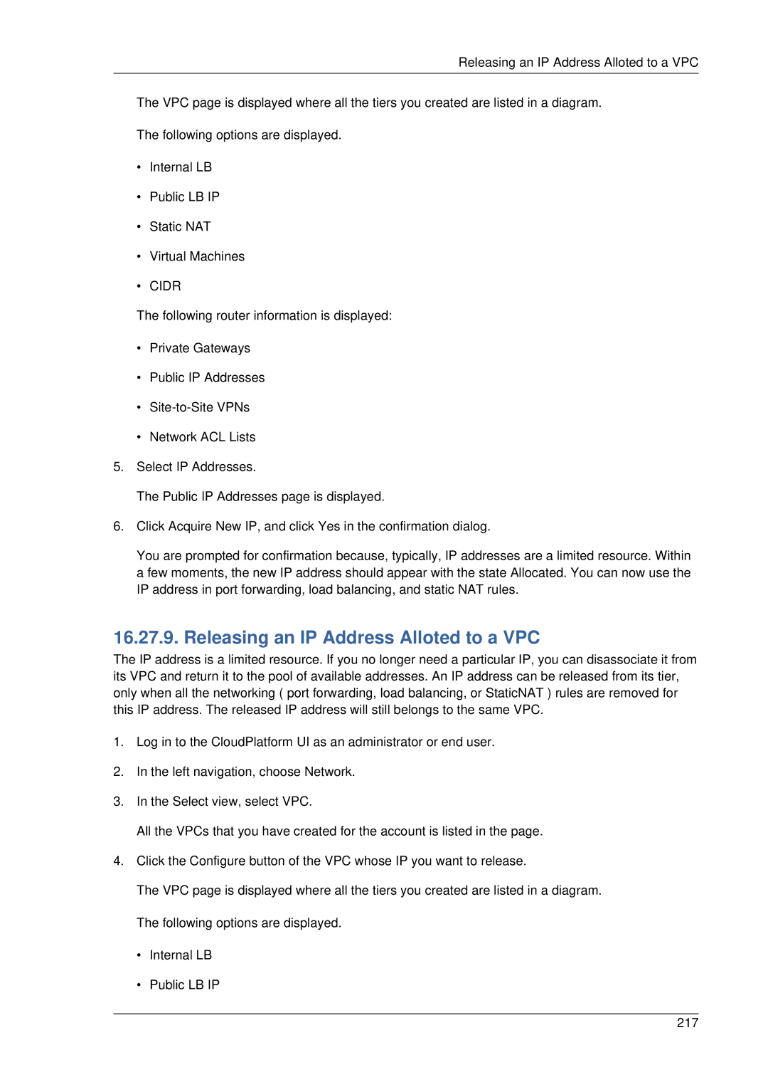 Citrix Systems 4.2 manual Releasing an IP Address Alloted to a VPC 