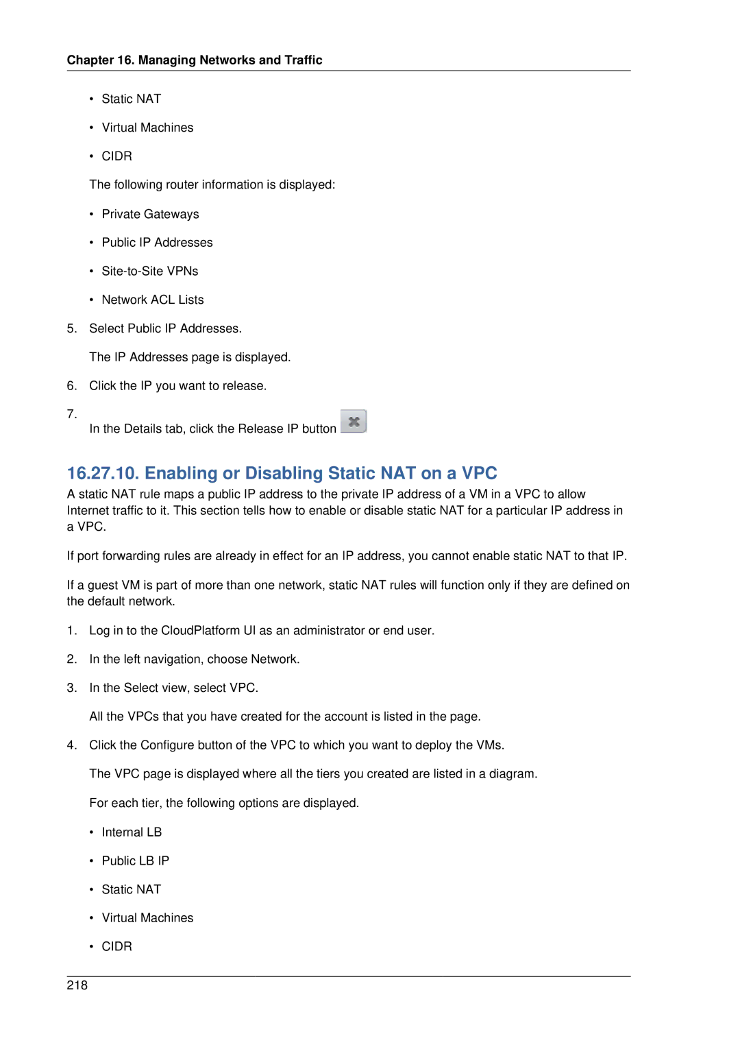 Citrix Systems 4.2 manual Enabling or Disabling Static NAT on a VPC 