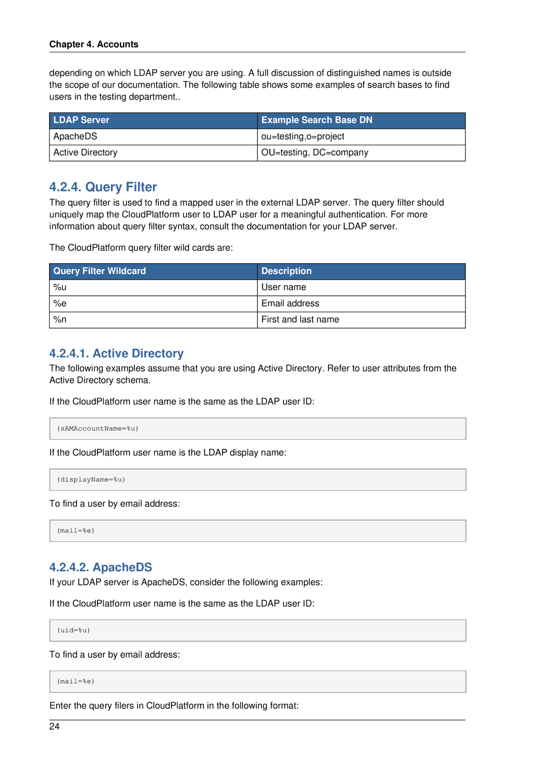 Citrix Systems 4.2 manual Query Filter, Active Directory, ApacheDS 