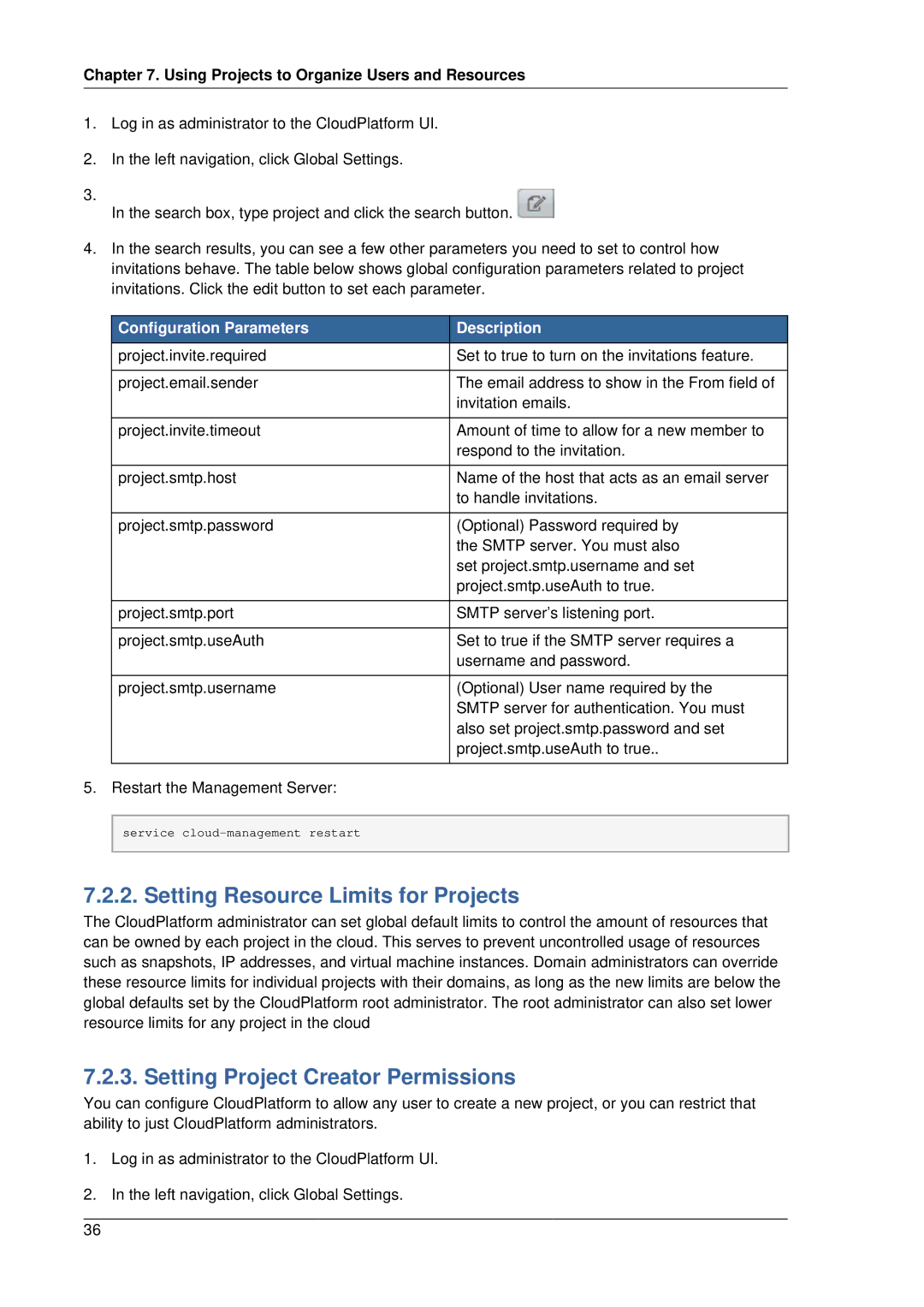 Citrix Systems 4.2 manual Setting Resource Limits for Projects, Setting Project Creator Permissions 