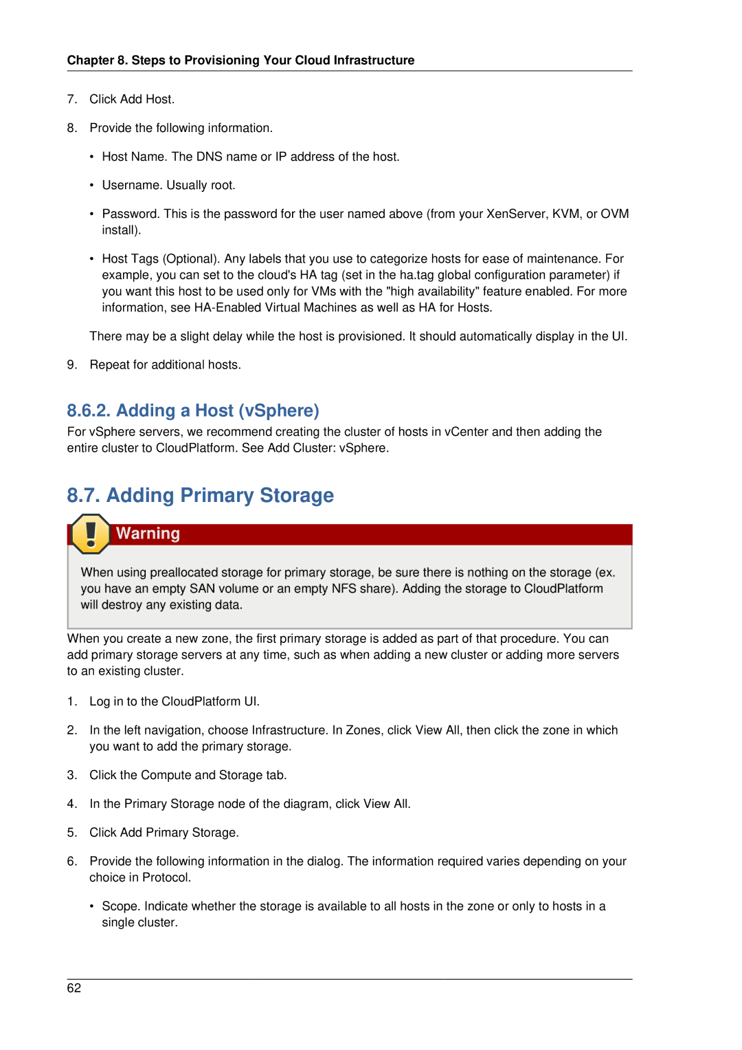 Citrix Systems 4.2 manual Adding Primary Storage, Adding a Host vSphere 