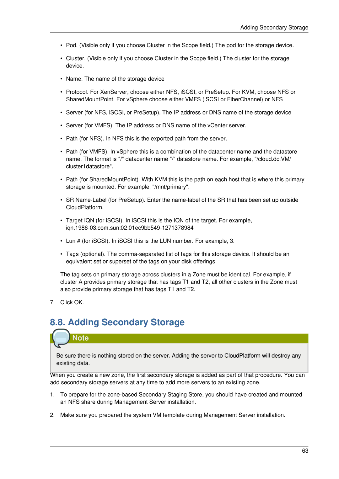 Citrix Systems 4.2 manual Adding Secondary Storage 