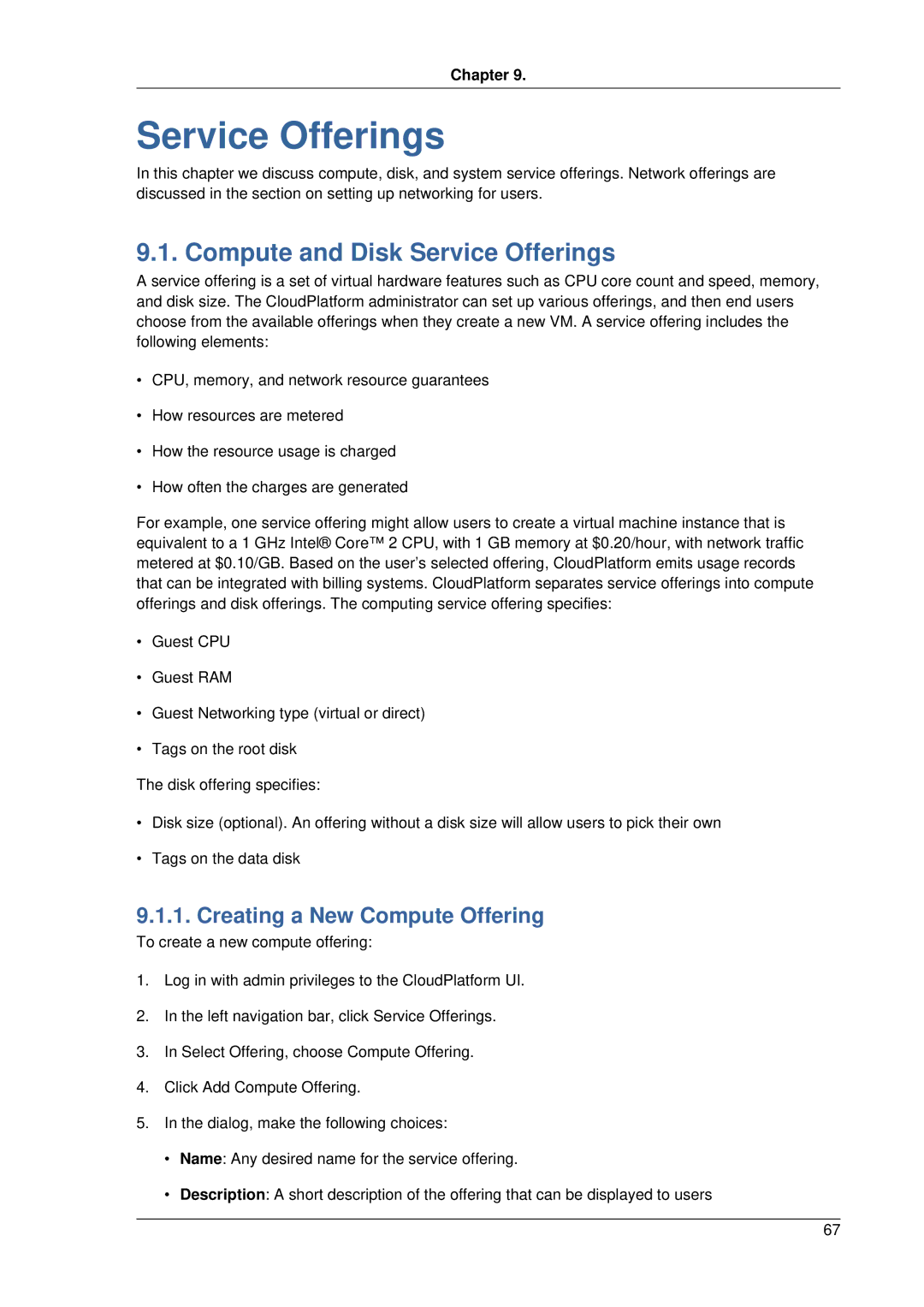 Citrix Systems 4.2 manual Compute and Disk Service Offerings, Creating a New Compute Offering 