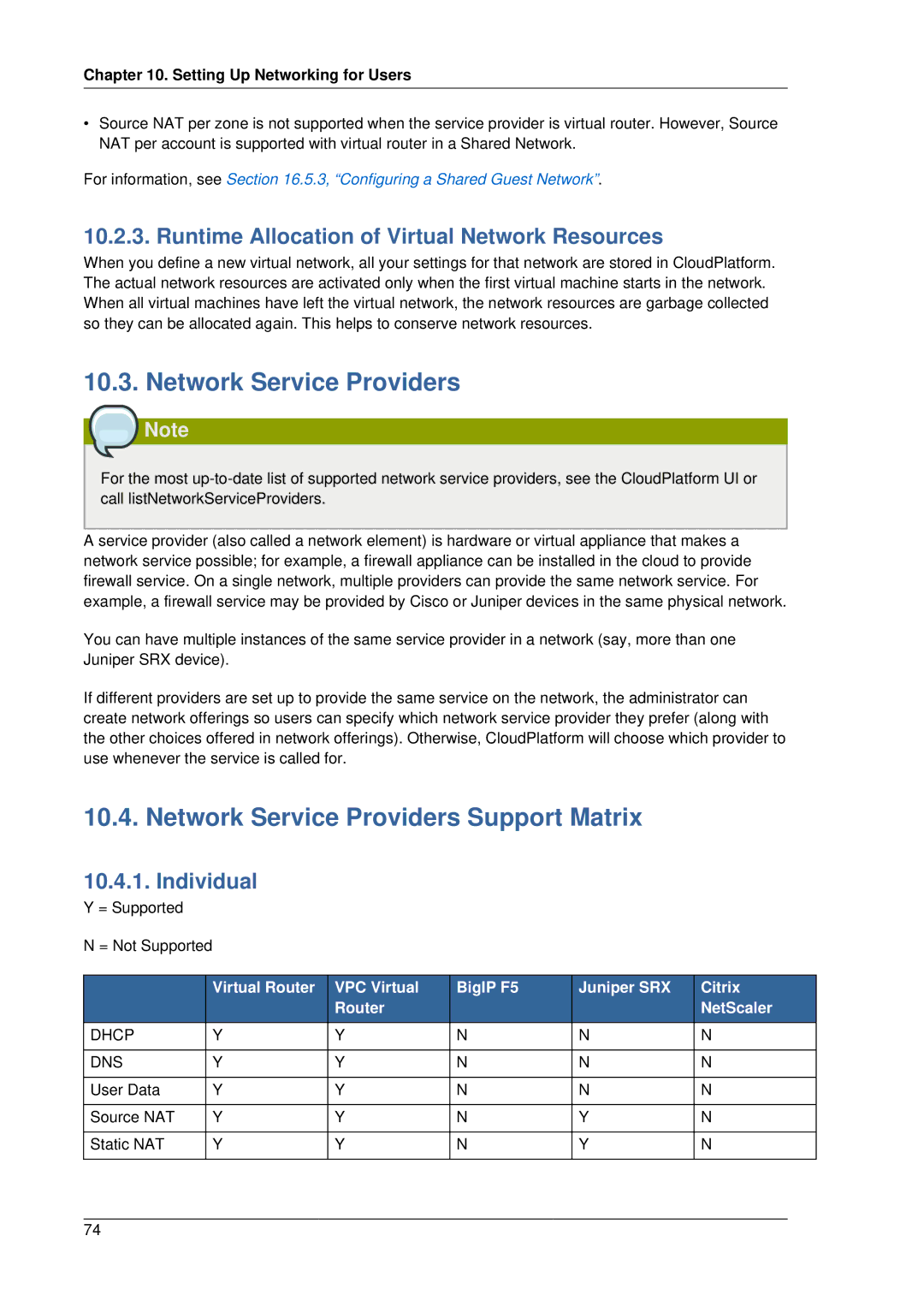 Citrix Systems 4.2 manual Network Service Providers Support Matrix, Runtime Allocation of Virtual Network Resources 