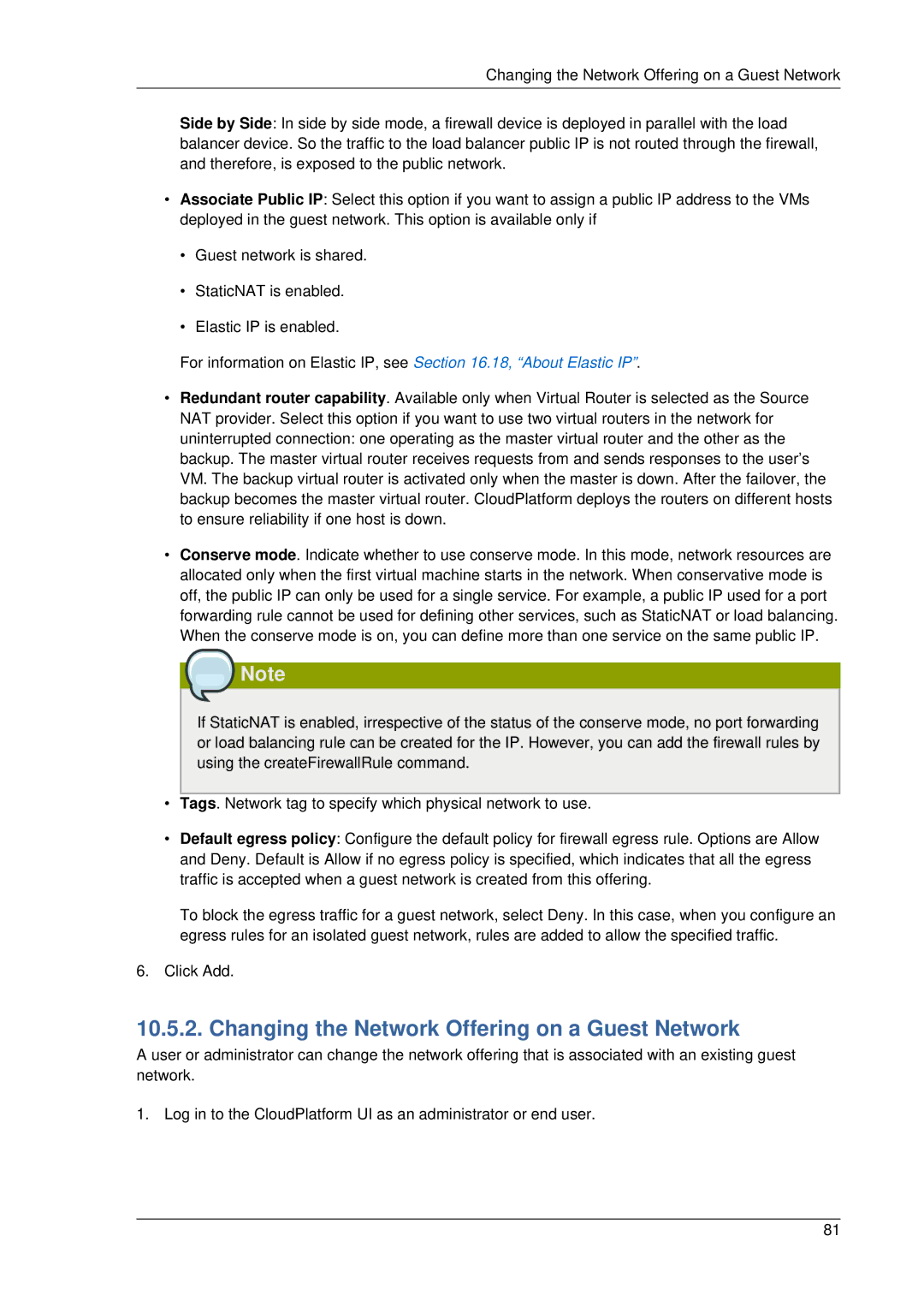 Citrix Systems 4.2 manual Changing the Network Offering on a Guest Network 