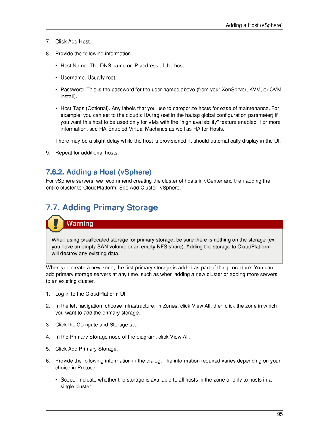 Citrix Systems 4.2 manual Adding Primary Storage, Adding a Host vSphere 