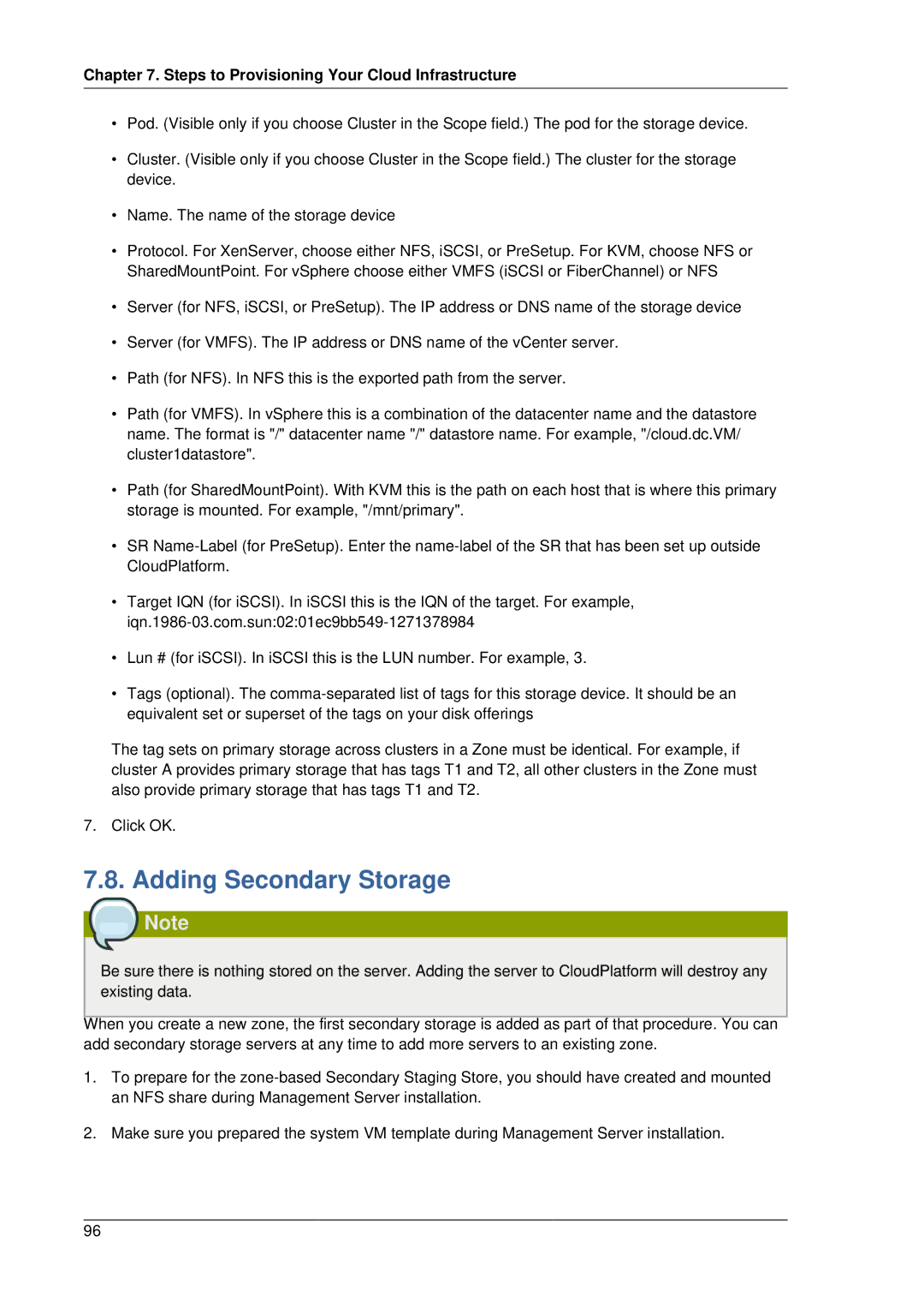 Citrix Systems 4.2 manual Adding Secondary Storage 