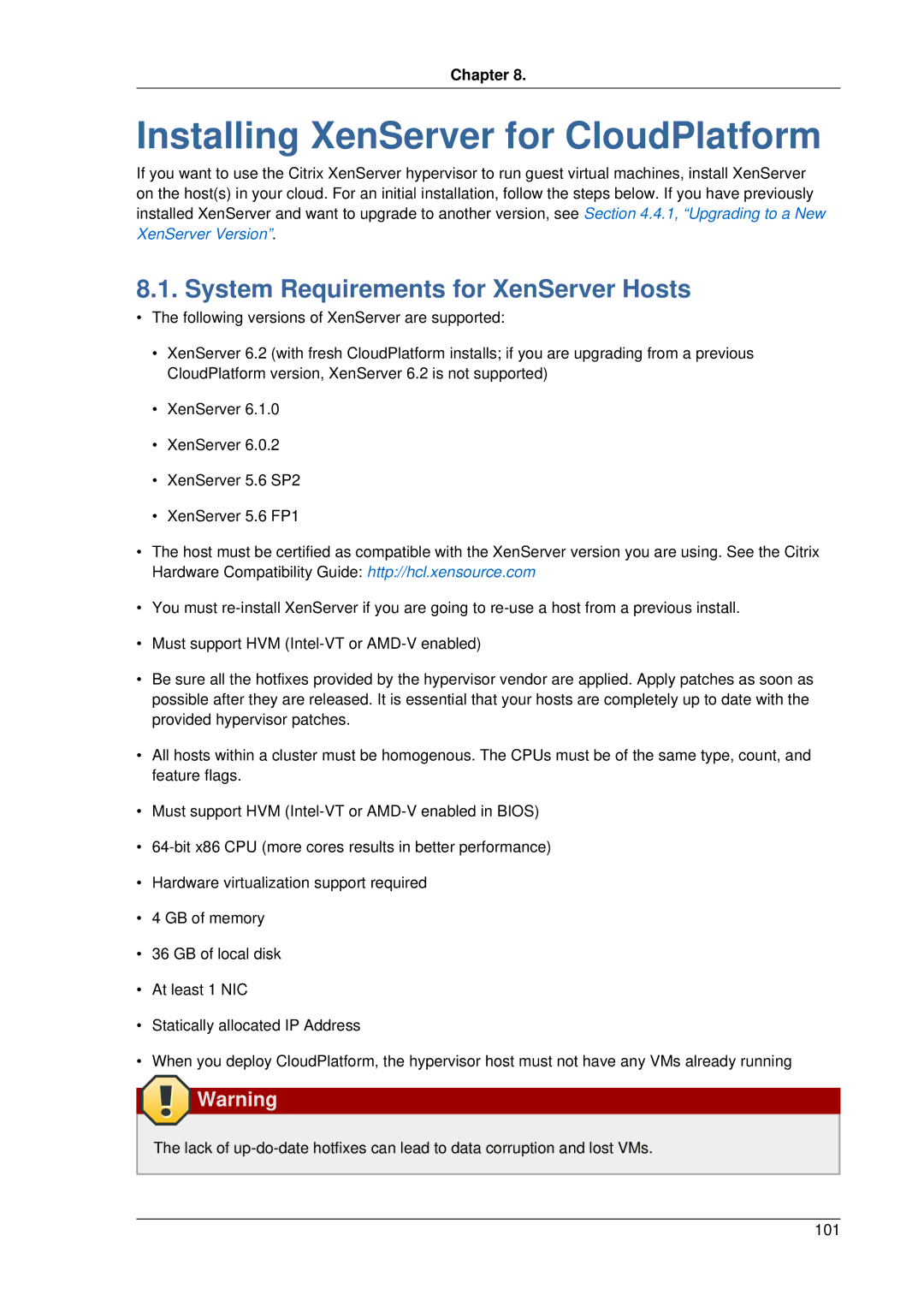 Citrix Systems 4.2 manual Installing XenServer for CloudPlatform, System Requirements for XenServer Hosts 