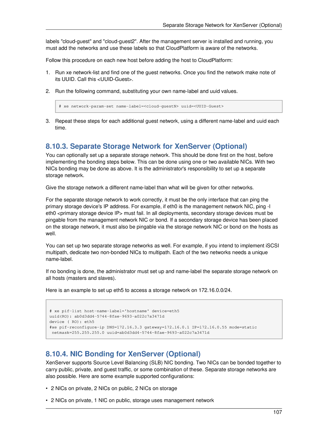 Citrix Systems 4.2 manual Separate Storage Network for XenServer Optional, NIC Bonding for XenServer Optional 