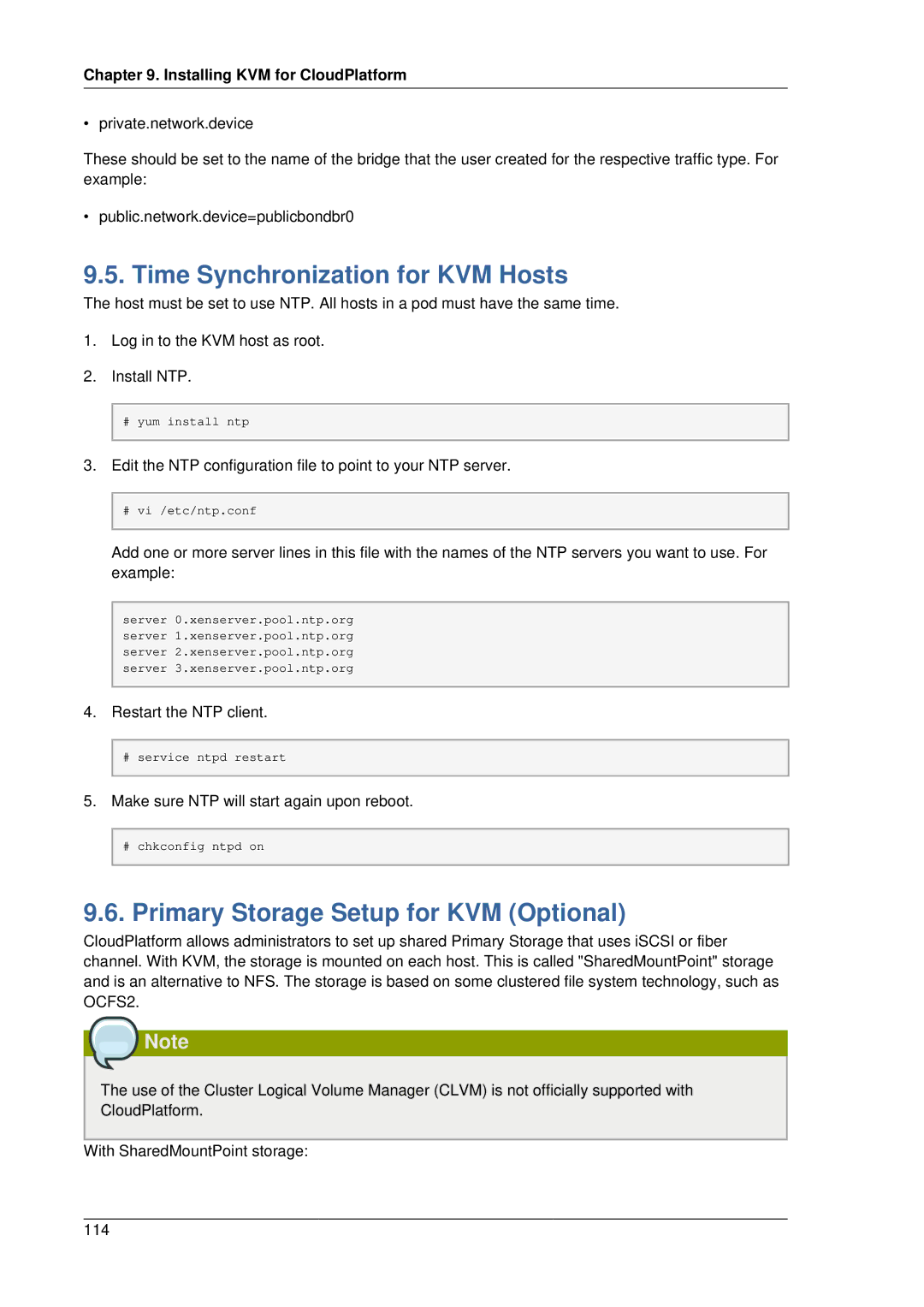 Citrix Systems 4.2 manual Time Synchronization for KVM Hosts, Primary Storage Setup for KVM Optional 