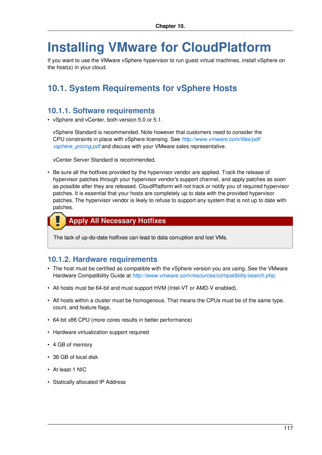 Citrix Systems 4.2 manual Installing VMware for CloudPlatform, System Requirements for vSphere Hosts, Software requirements 