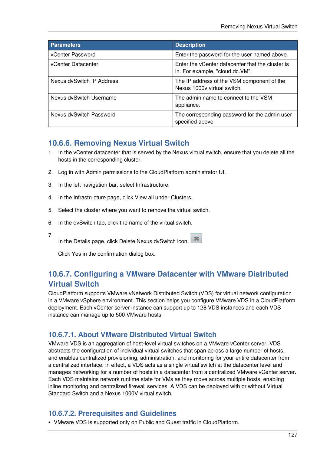 Citrix Systems 4.2 Removing Nexus Virtual Switch, About VMware Distributed Virtual Switch, Prerequisites and Guidelines 