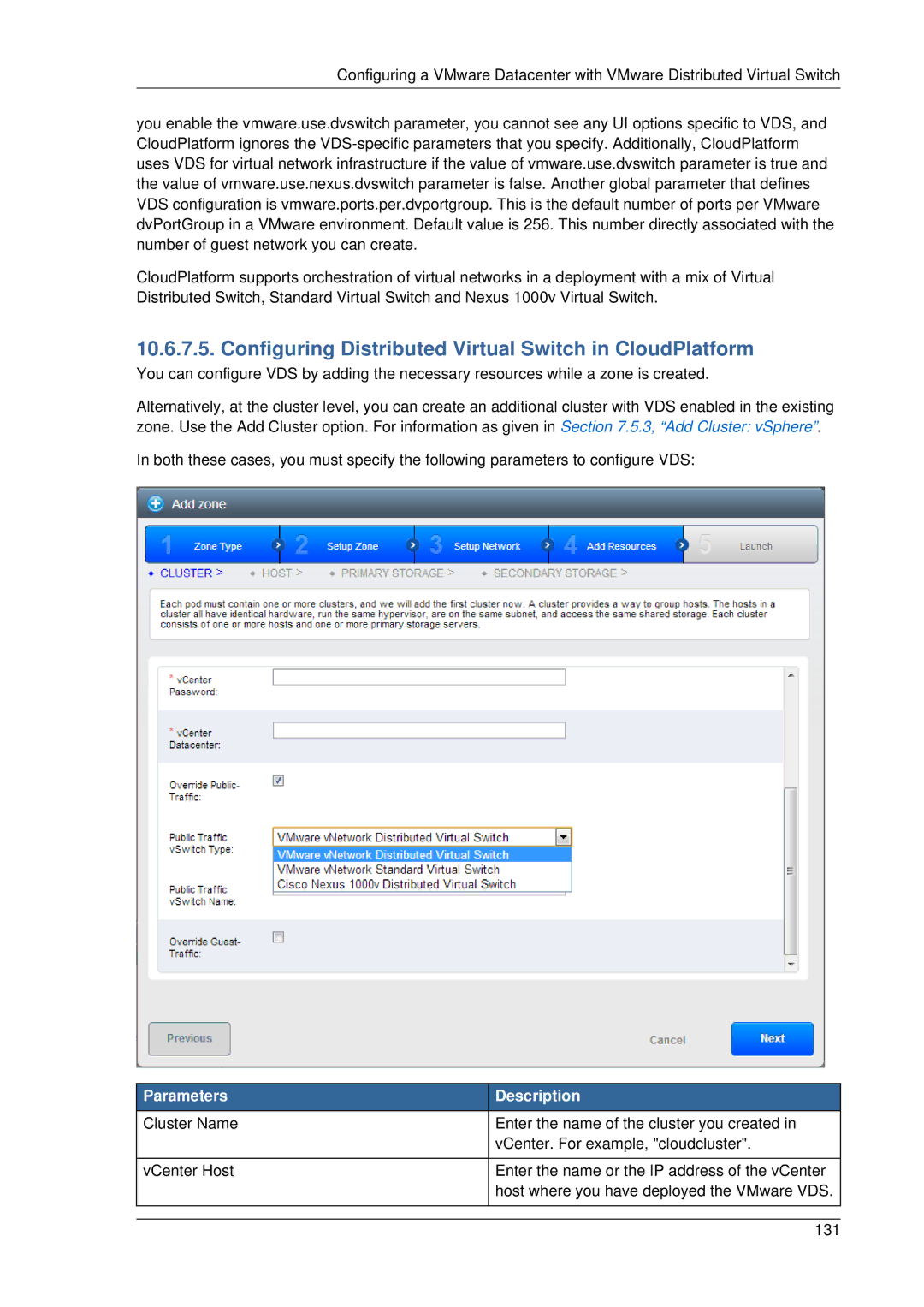 Citrix Systems 4.2 manual Configuring Distributed Virtual Switch in CloudPlatform, Parameters 