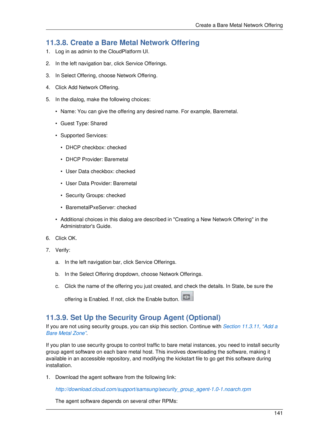 Citrix Systems 4.2 manual Create a Bare Metal Network Offering, Set Up the Security Group Agent Optional 