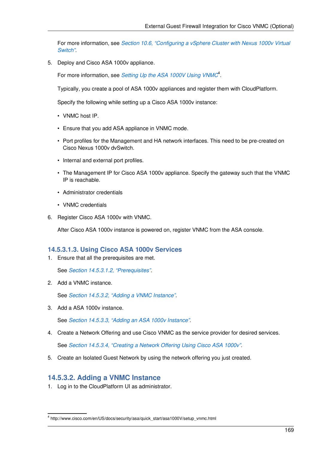 Citrix Systems 4.2 manual Adding a Vnmc Instance, Using Cisco ASA 1000v Services 