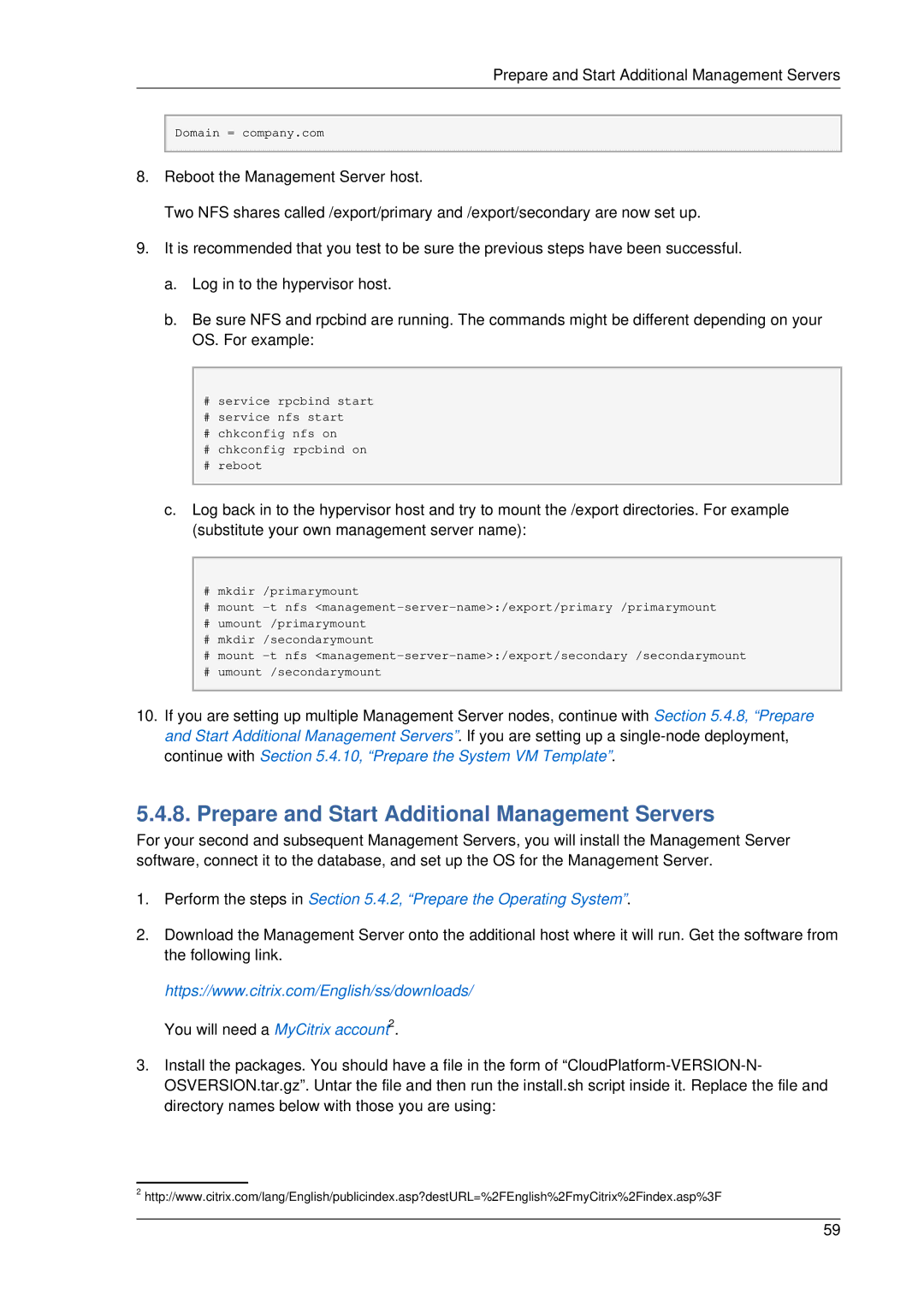 Citrix Systems 4.2 manual Prepare and Start Additional Management Servers 