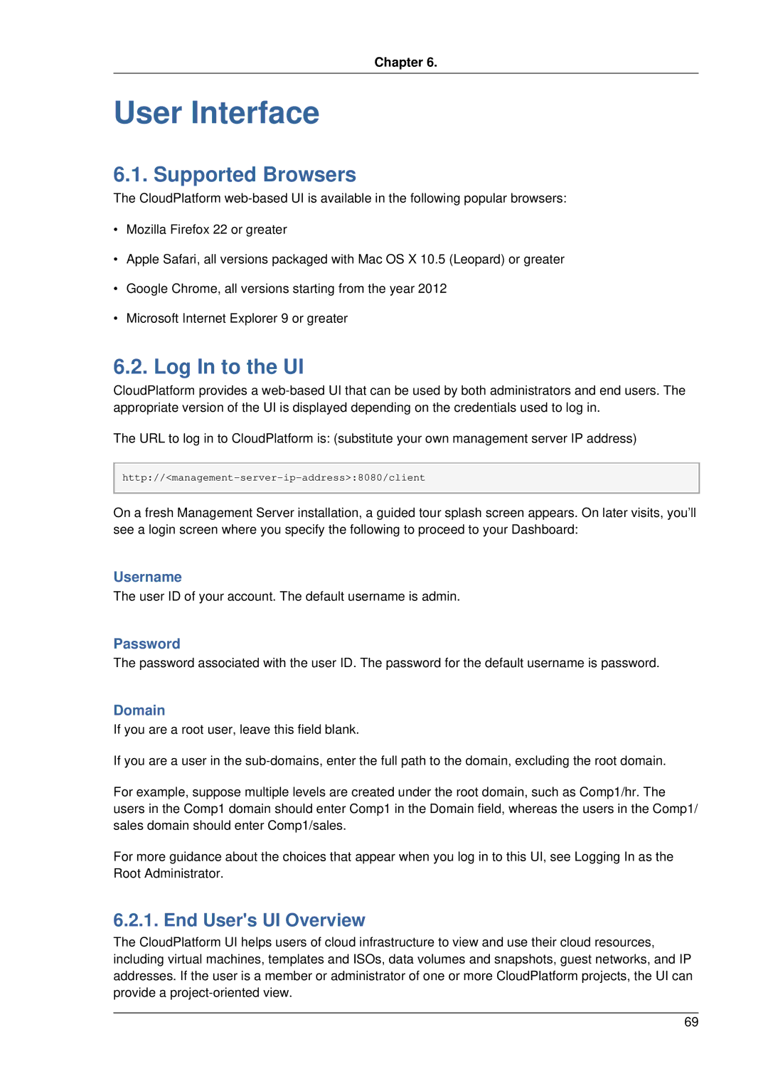 Citrix Systems 4.2 manual User Interface, Supported Browsers, Log In to the UI, End Users UI Overview 