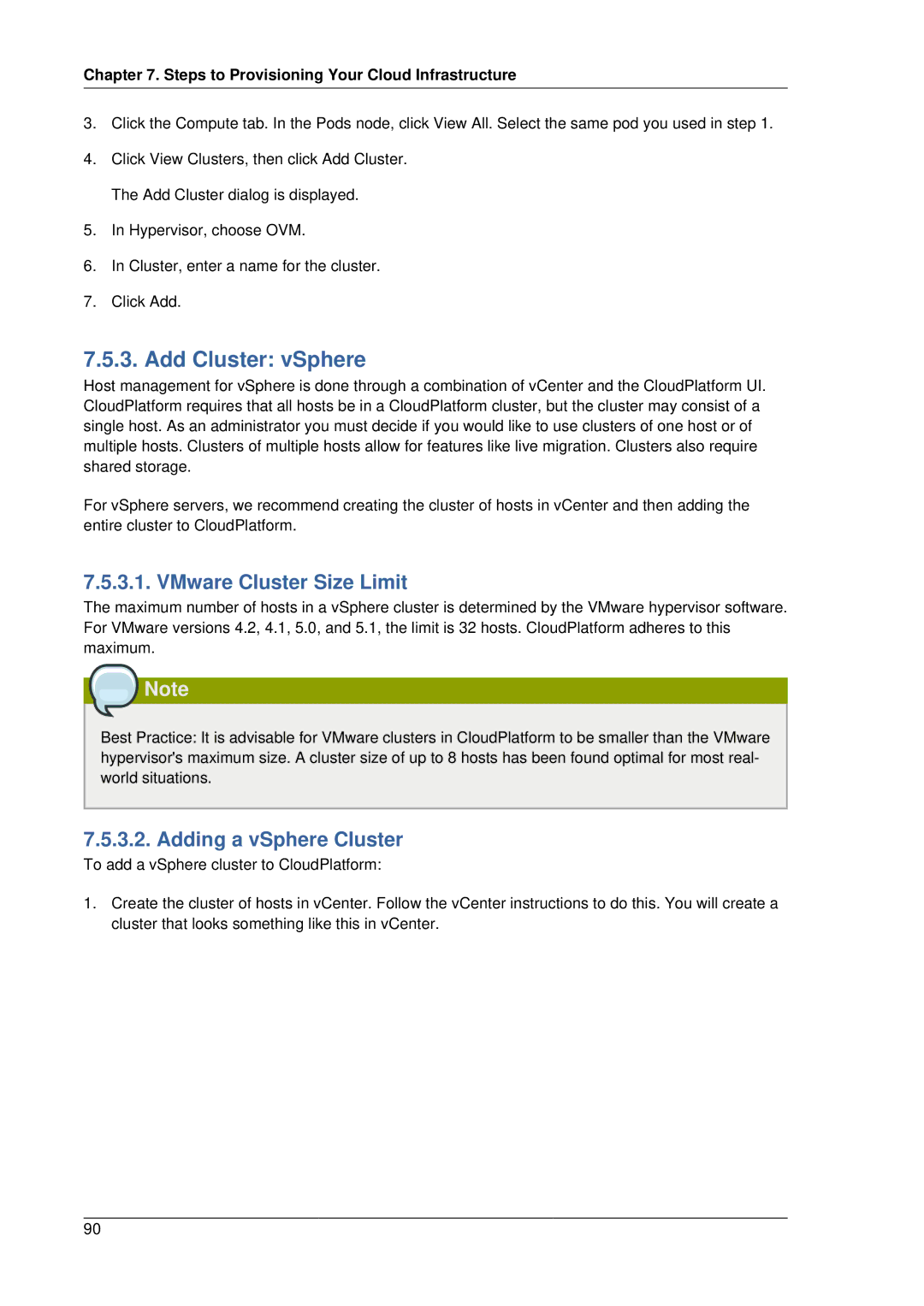 Citrix Systems 4.2 manual Add Cluster vSphere, VMware Cluster Size Limit, Adding a vSphere Cluster 