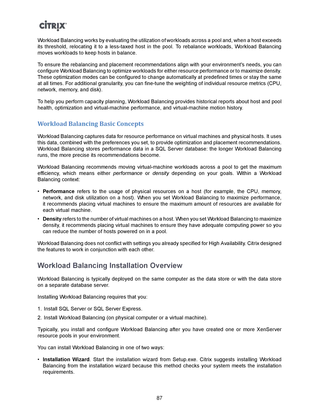 Citrix Systems 5.6 manual Workload Balancing Installation Overview, Workload Balancing Basic Concepts 
