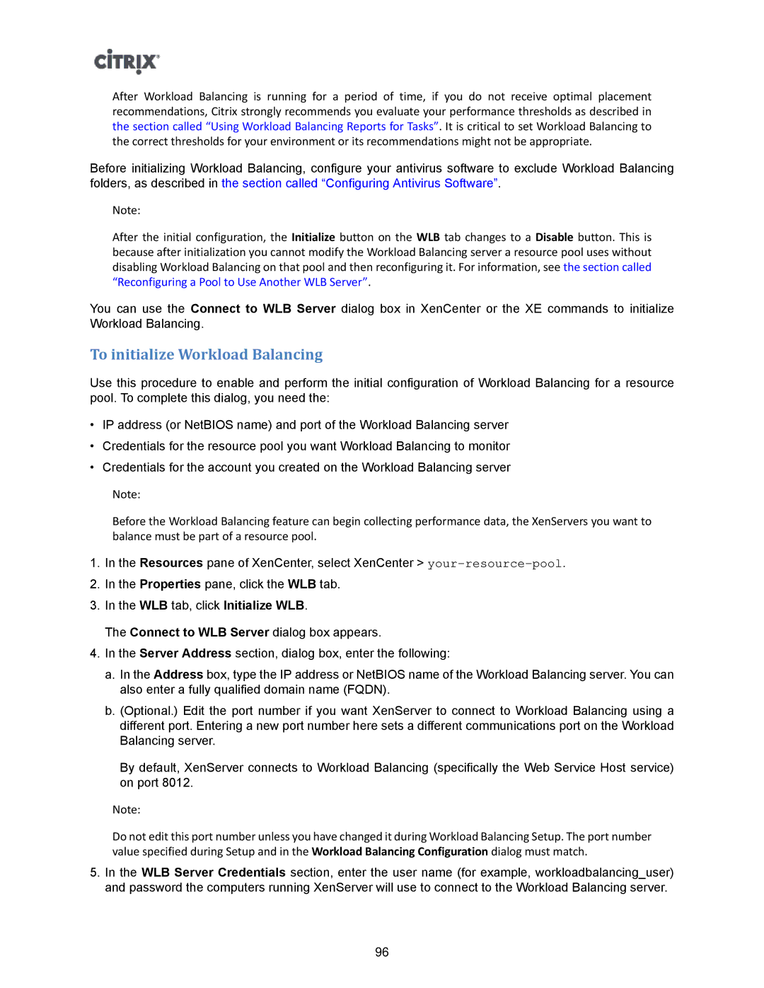 Citrix Systems 5.6 manual To initialize Workload Balancing 