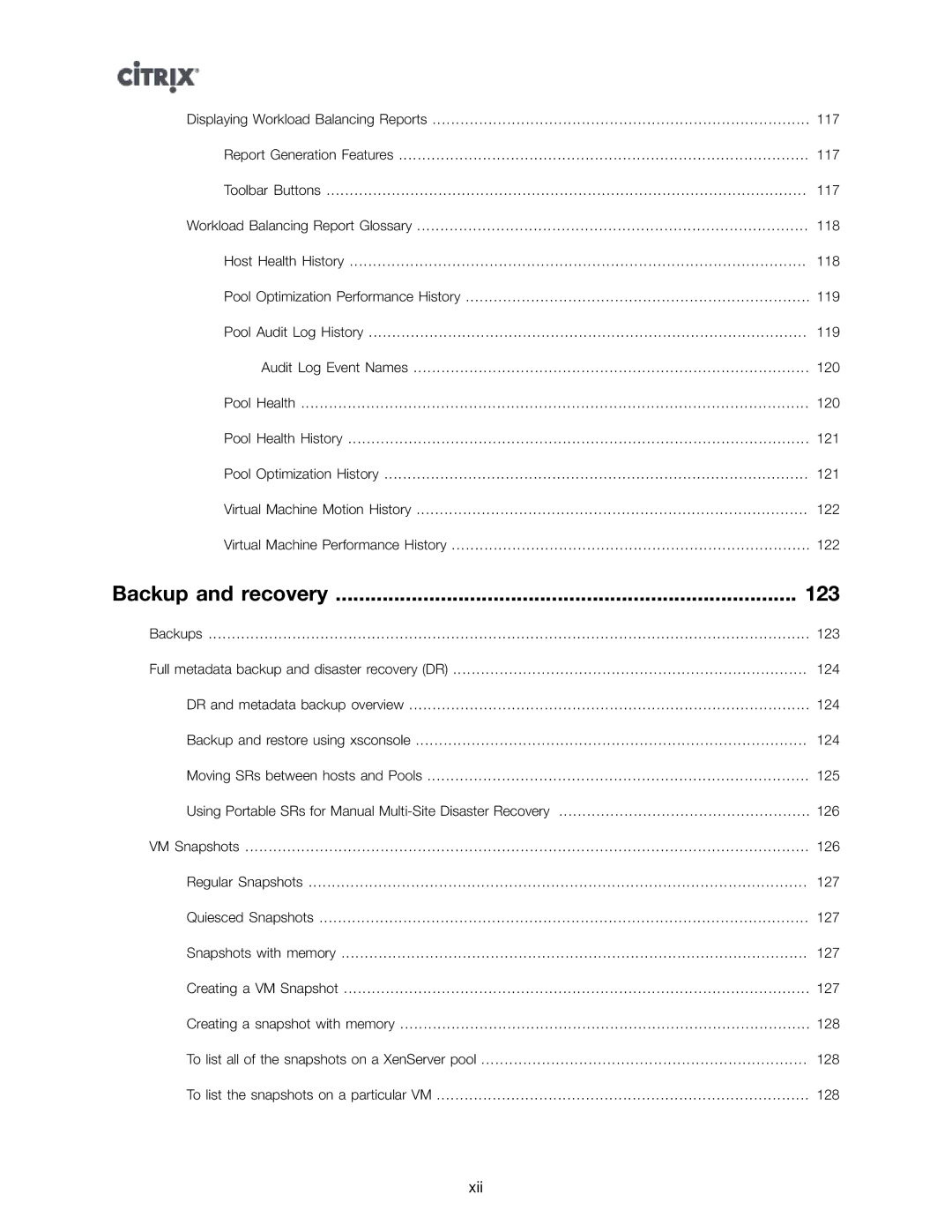 Citrix Systems 5.6 manual Backup and recovery 123 