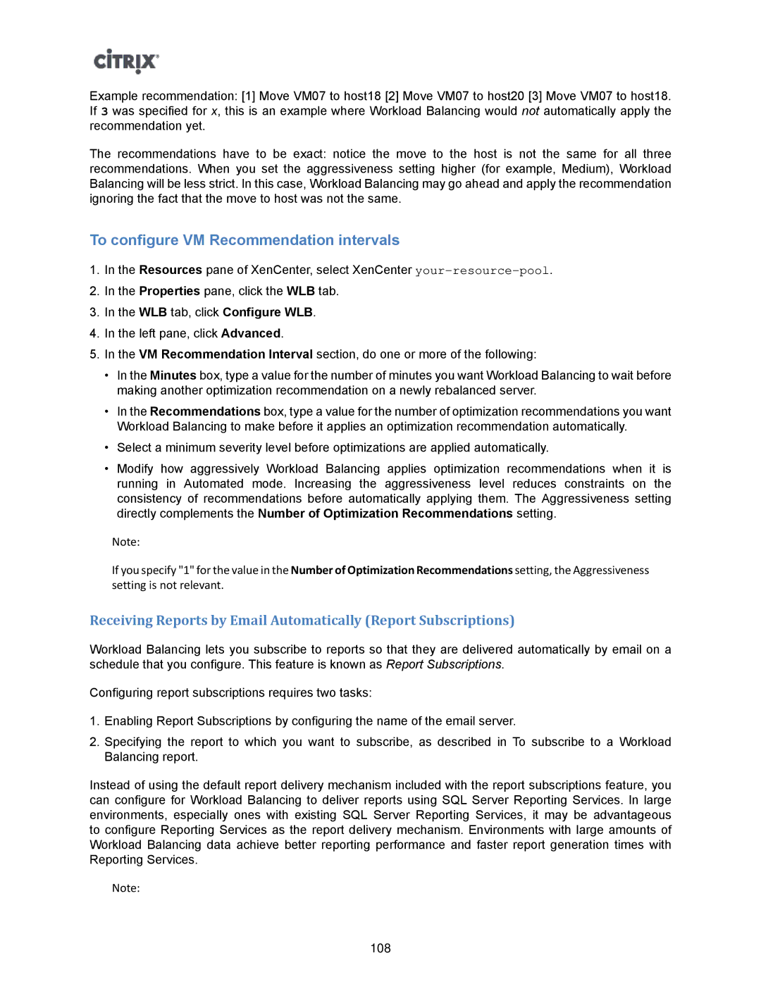 Citrix Systems 5.6 manual To configure VM Recommendation intervals 