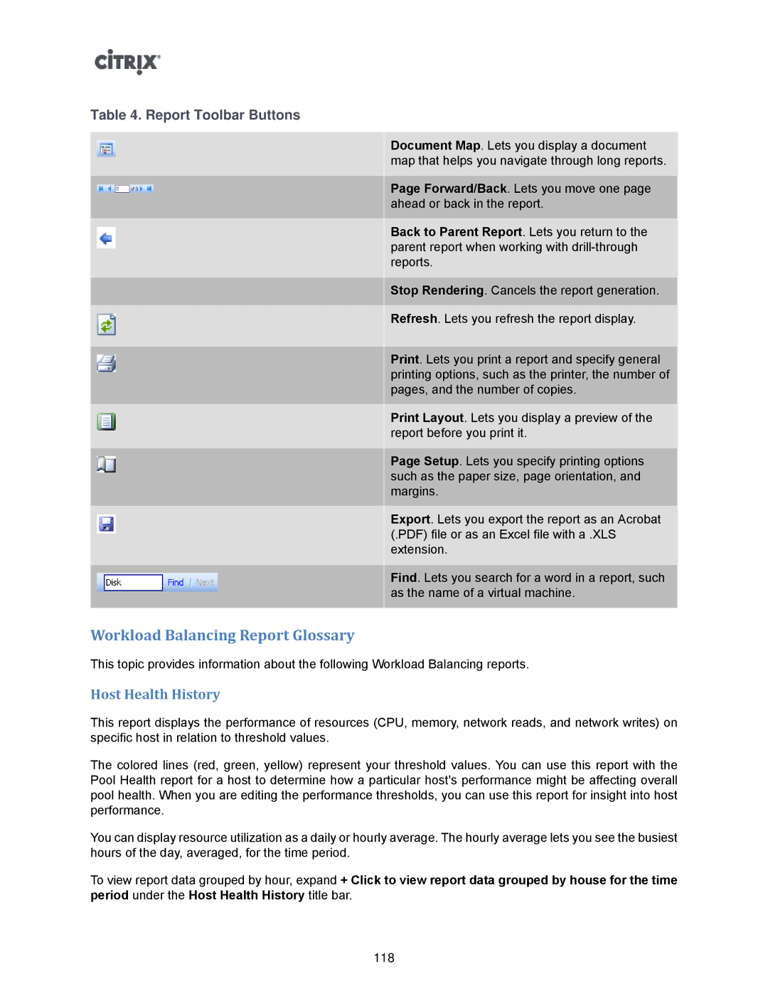 Citrix Systems 5.6 manual Workload Balancing Report Glossary, Host Health History 