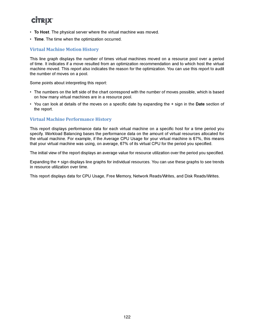 Citrix Systems 5.6 manual Virtual Machine Motion History, Virtual Machine Performance History 