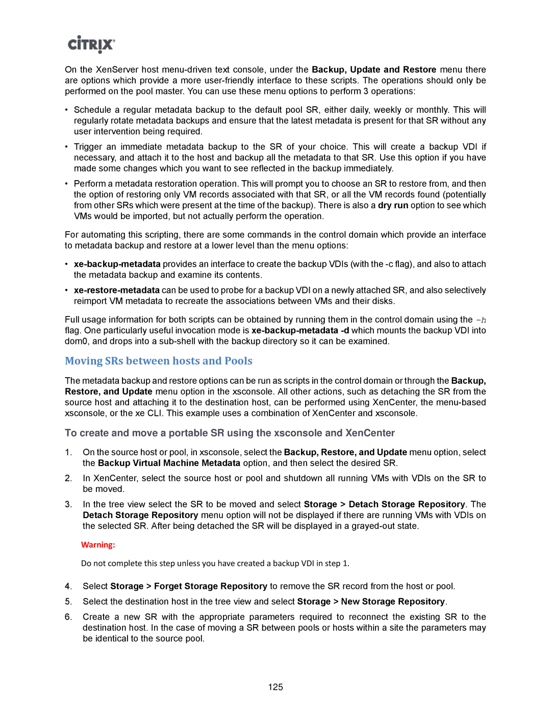 Citrix Systems 5.6 manual Moving SRs between hosts and Pools 