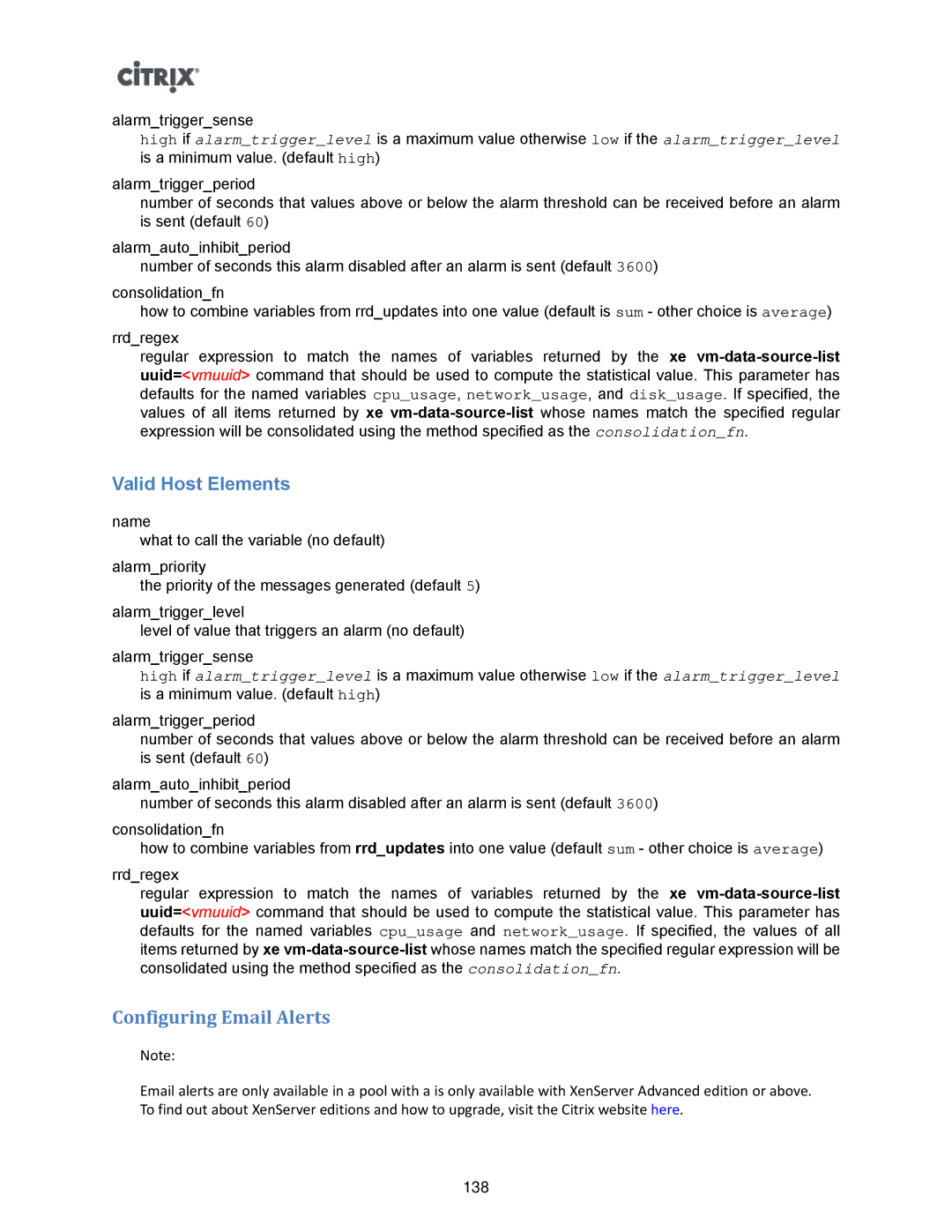 Citrix Systems 5.6 manual Configuring Email Alerts, Valid Host Elements 