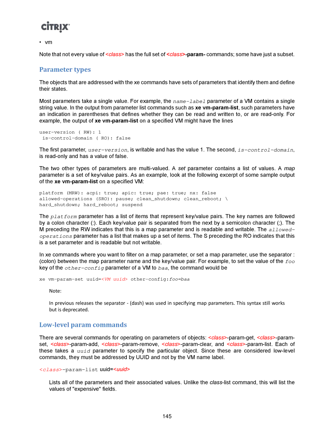 Citrix Systems 5.6 manual Parameter types, Low-level param commands, Class-param-list uuid=uuid 