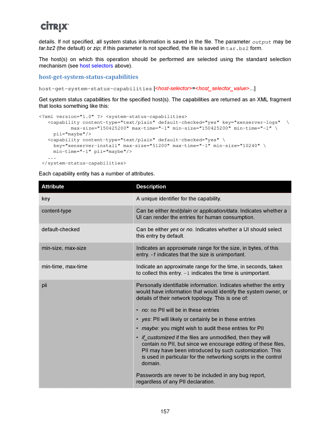 Citrix Systems 5.6 manual Host-get-system-status-capabilities, Attribute Description 