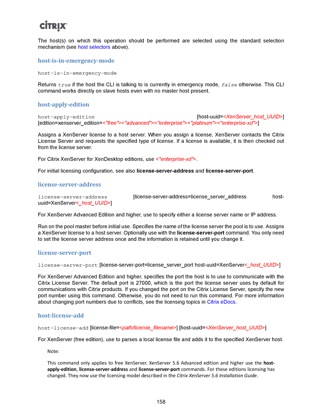 Citrix Systems 5.6 manual Host-is-in-emergency-mode, Host-apply-edition, License-server-address, License-server-port 