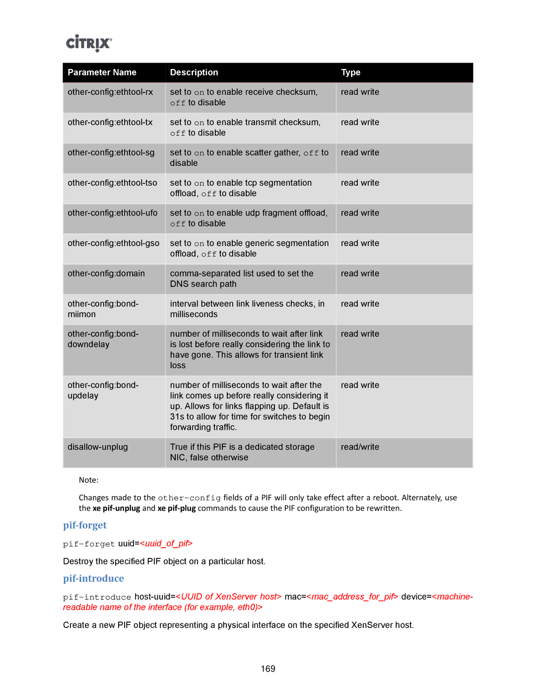 Citrix Systems 5.6 manual Pif-introduce, Pif-forget uuid=uuidofpif 