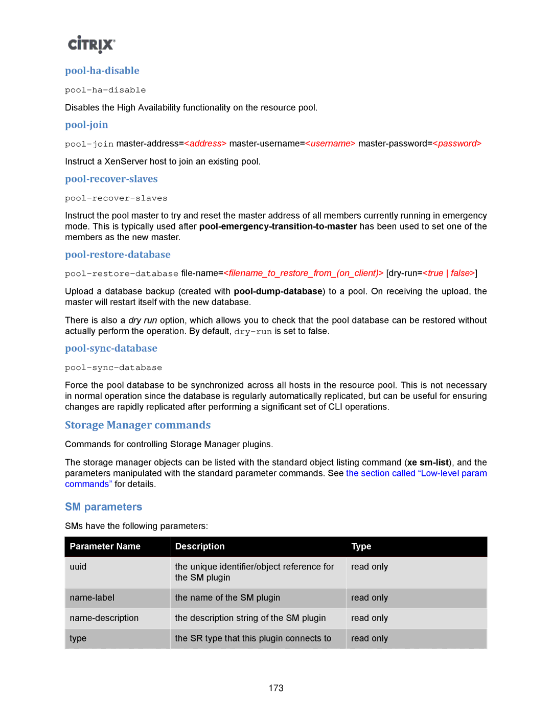 Citrix Systems 5.6 manual Storage Manager commands, SM parameters 