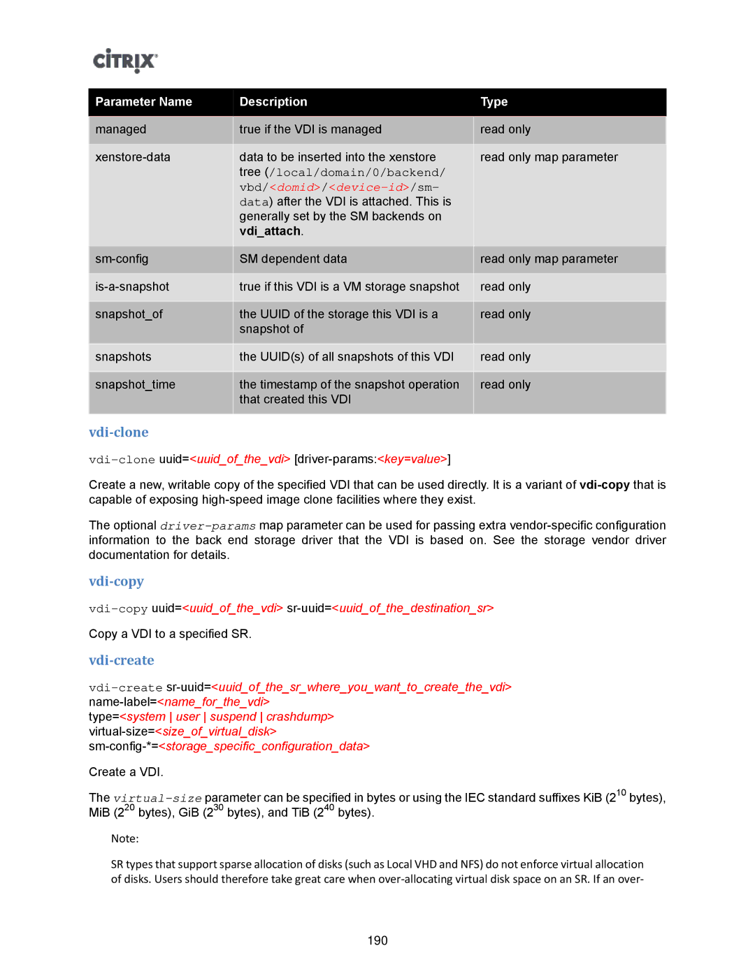 Citrix Systems 5.6 manual Vdi-clone, Vdi-copy, Vdi-create, Tree /local/domain/0/backend 