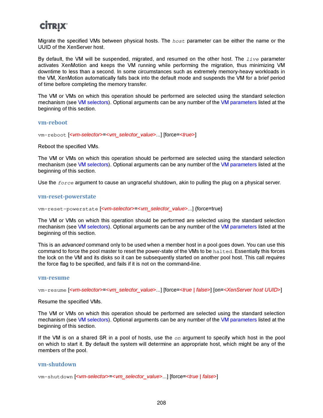 Citrix Systems 5.6 manual Vm-reboot, Vm-reset-powerstate, Vm-resume, Vm-shutdown 