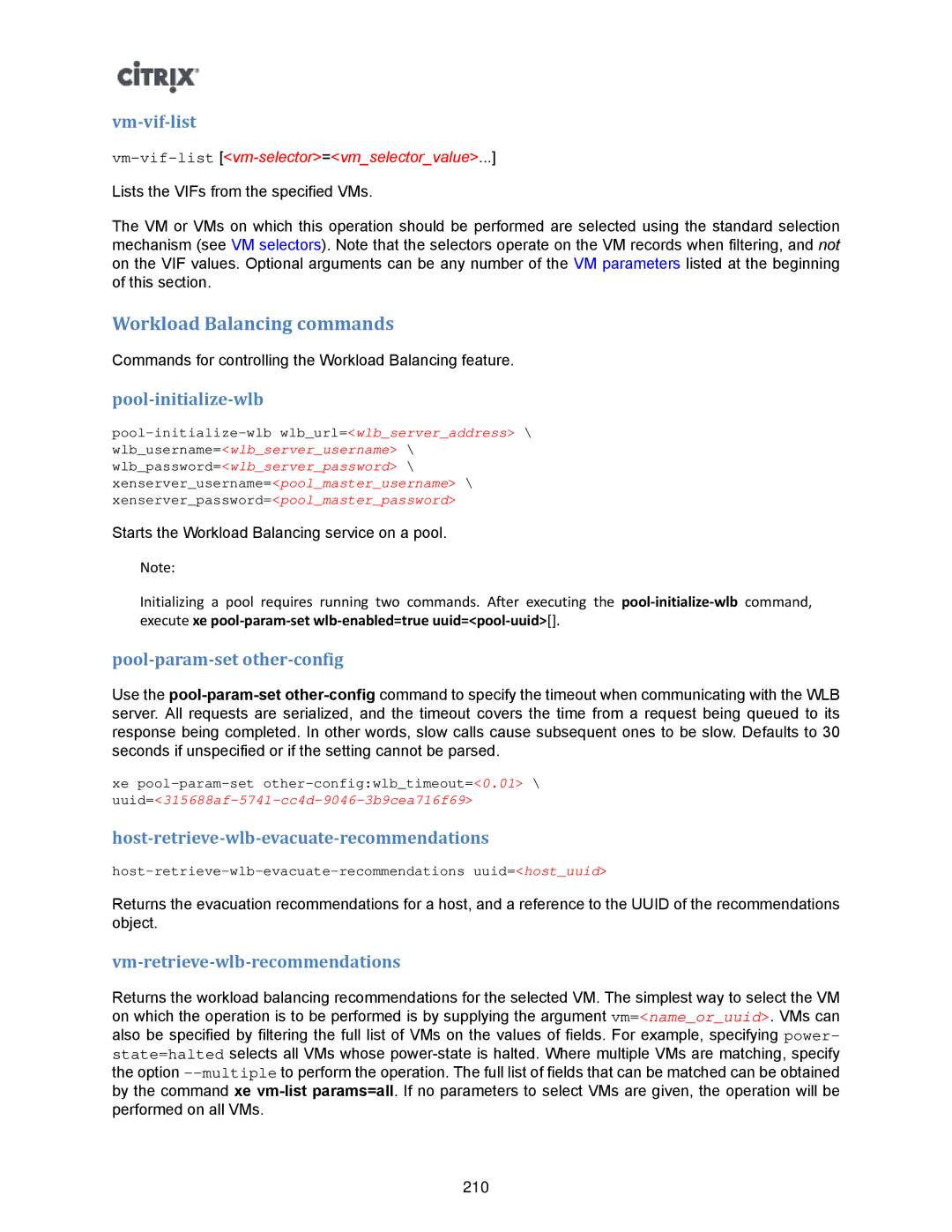 Citrix Systems 5.6 manual Workload Balancing commands 